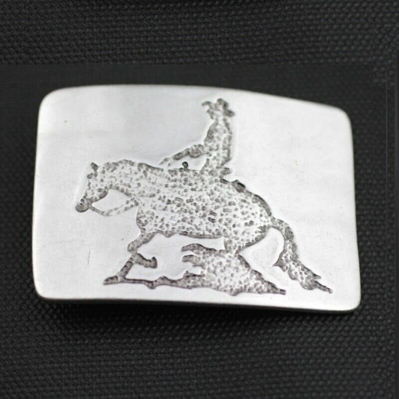 Cowboy Equestrian Rectangle Belt Buckle in Antique Silver, Rustic Western Buckle