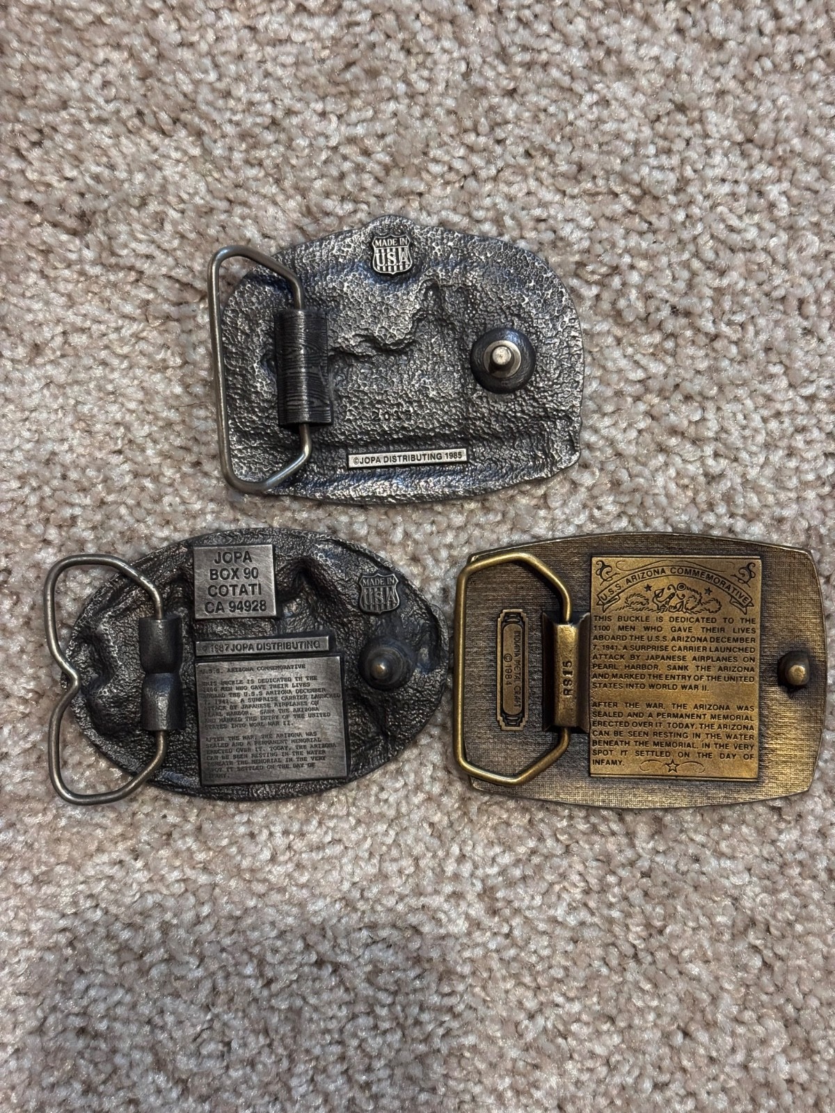 Pearl Harbor memorial belt buckles lot x3 vintage vtg USS Arizona WW2 collectors