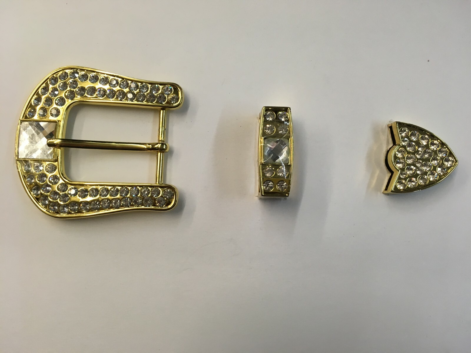 3 Piece Set Handmade Clear Crystal Studs Fancy Belt Buckle