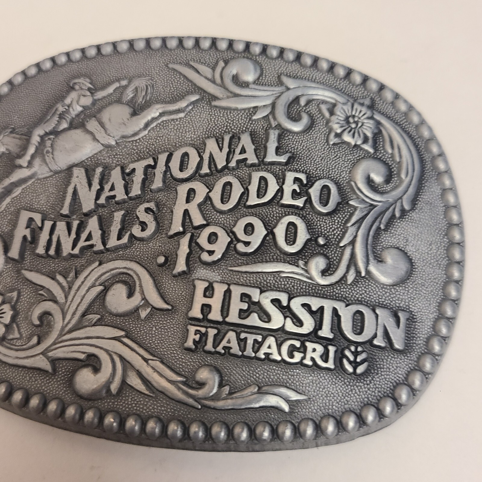 1990 National Finals Rodeo NFR Adult Size Belt Buckle Hesston Fiatagri