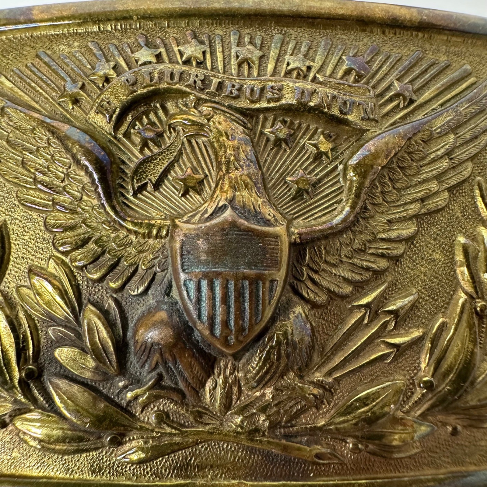 Vintage Brass Eagle Belt Buckle E Pluribus Unum US Great Seal Rectangular Plate