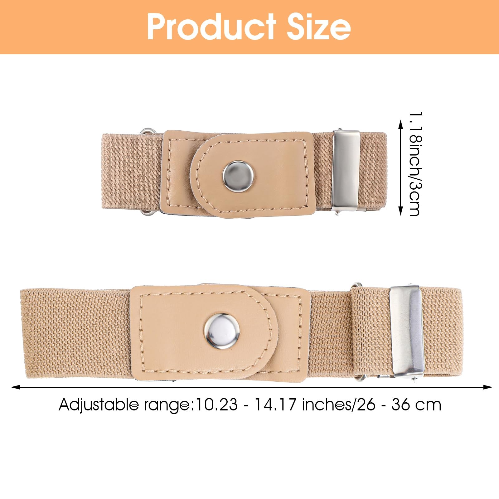 Ptwola 2 Pcs Men Side Belts No Buckle Elastic Belt Without One Size, Beige