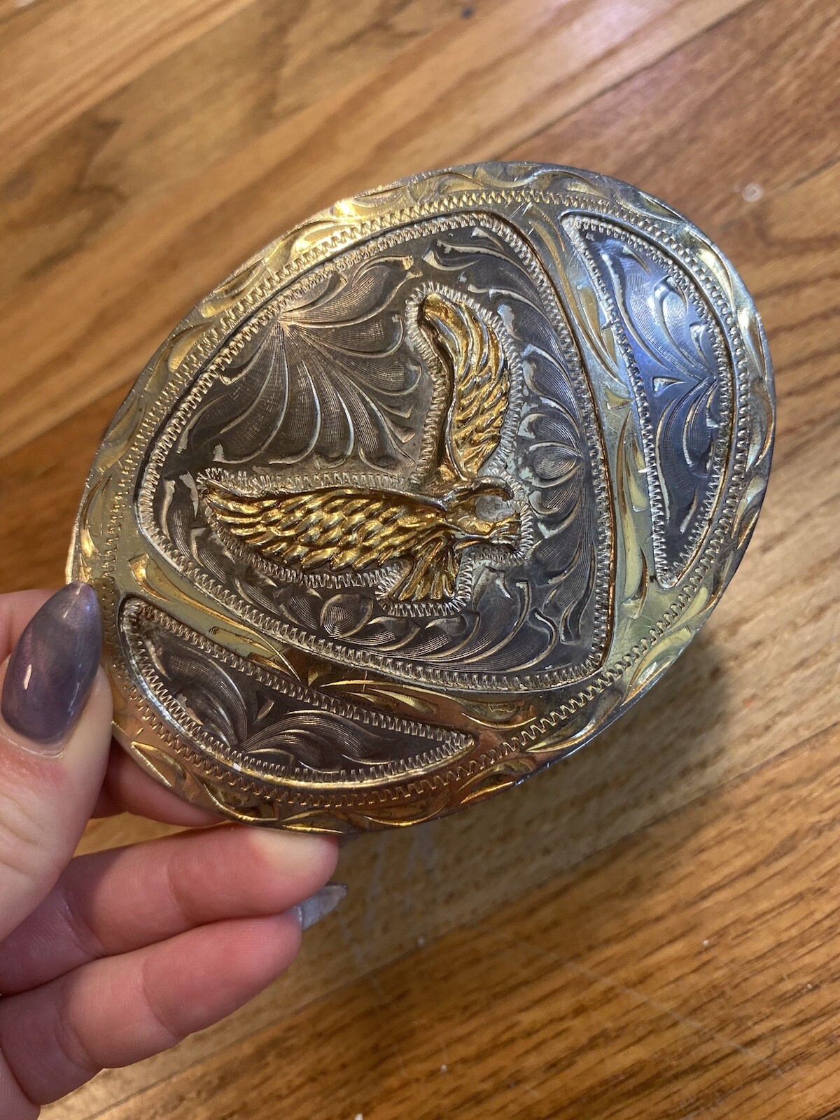 Silver and gold tone eagle belt buckle W made in Mexico— 36’