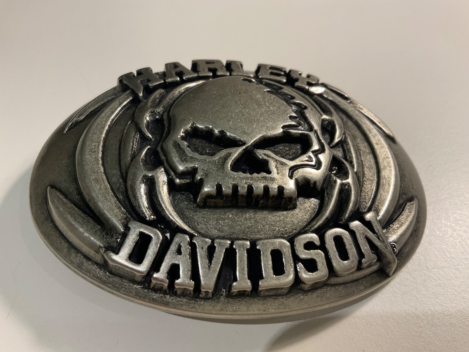 Harley-Davidson Willie G Skull belt buckle.#97830-08VM.Antique nickel plated .