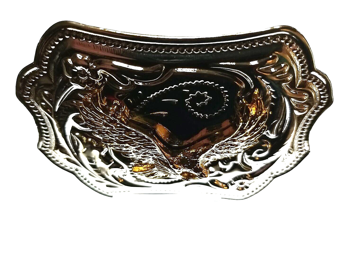 FLYING EAGLE Belt BUCKLE Gold on Silver Rectangular Metal Western/Biker/USA