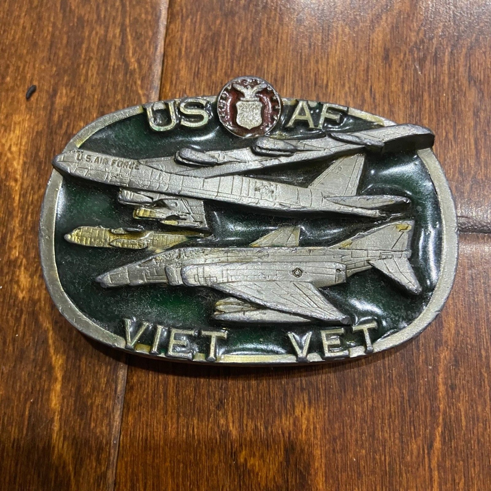 USA Vintage 1988 Vietnam Vet Air Force Veteran Belt Buckles (2) Gold Gray