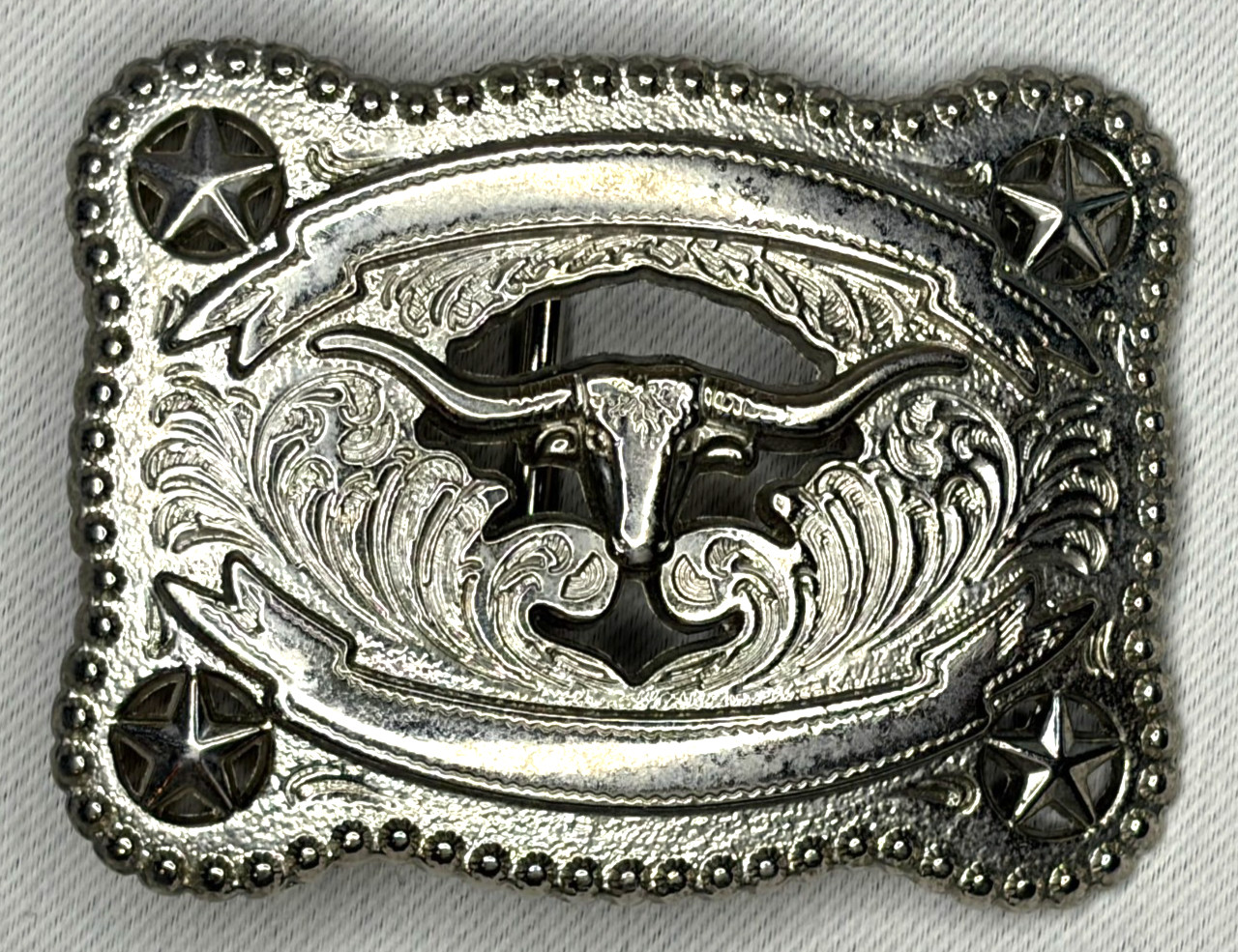 Vintage Looking Western Longhorn Belt Buckle 37580 Silver Tone No Makers Mark