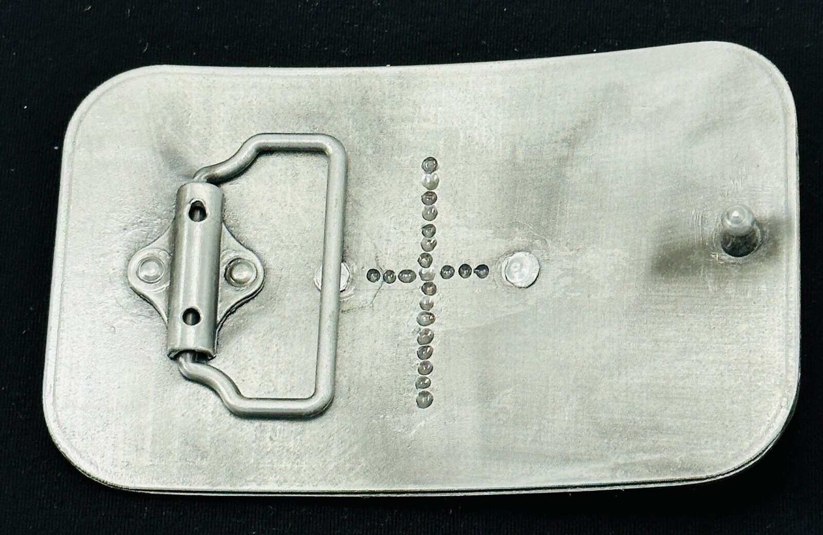Belt Buckle Gold Tone Fleur De Lie Emblem on Silver Tone Rectangular