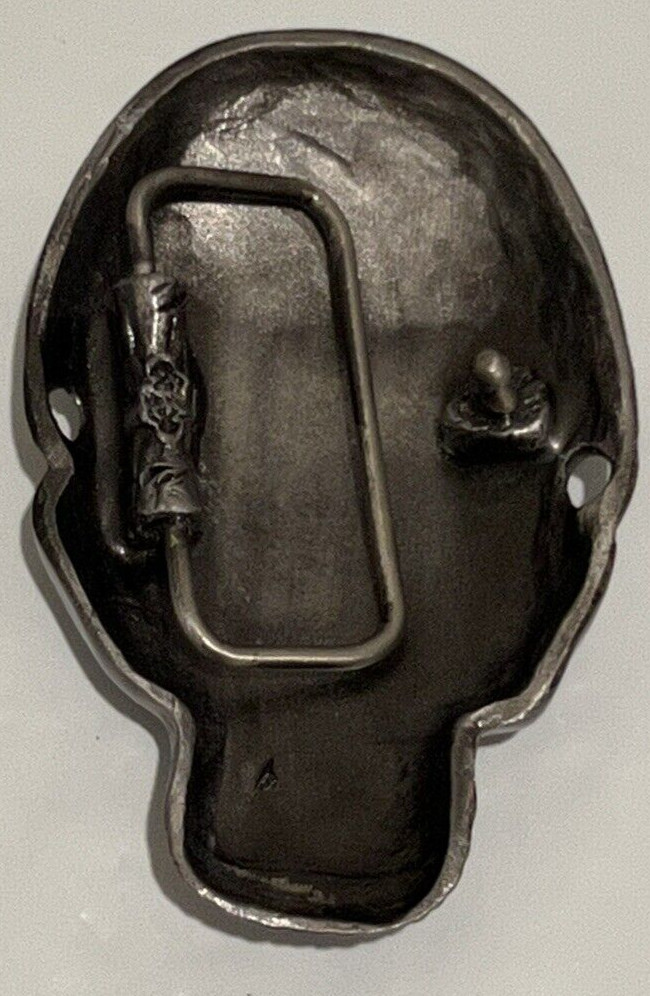 Skull Skeleton Head Metal Belt Buckle Biker Style Silver Tone Cross Gothic