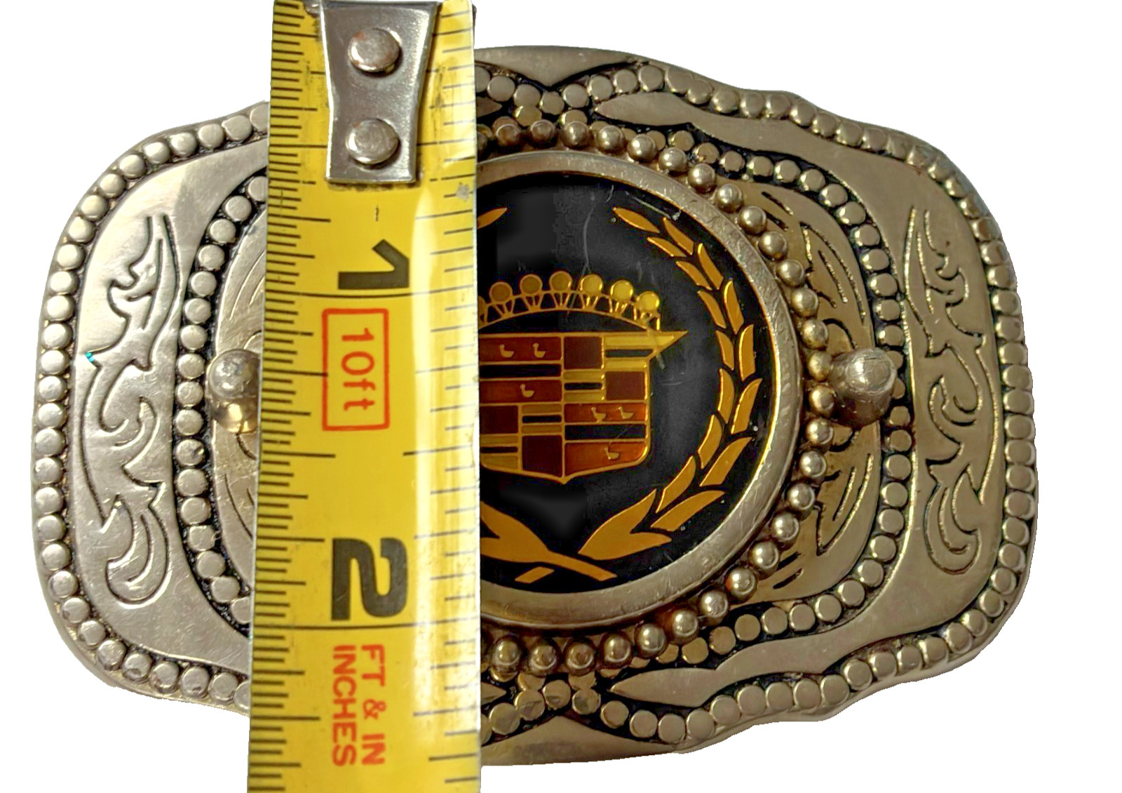 Vtg 1970s Western-Style Cadillac Crown Logo Automotive Belt Buckle Enamel Inlay