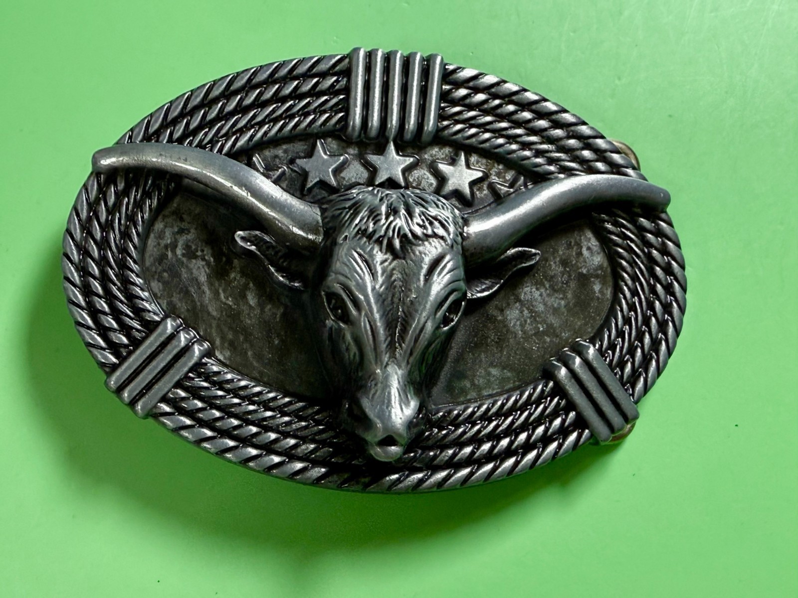Texas Longhorn Cow Bull Head Steer Rope Border Rodeo Cowboy Belt Buckle