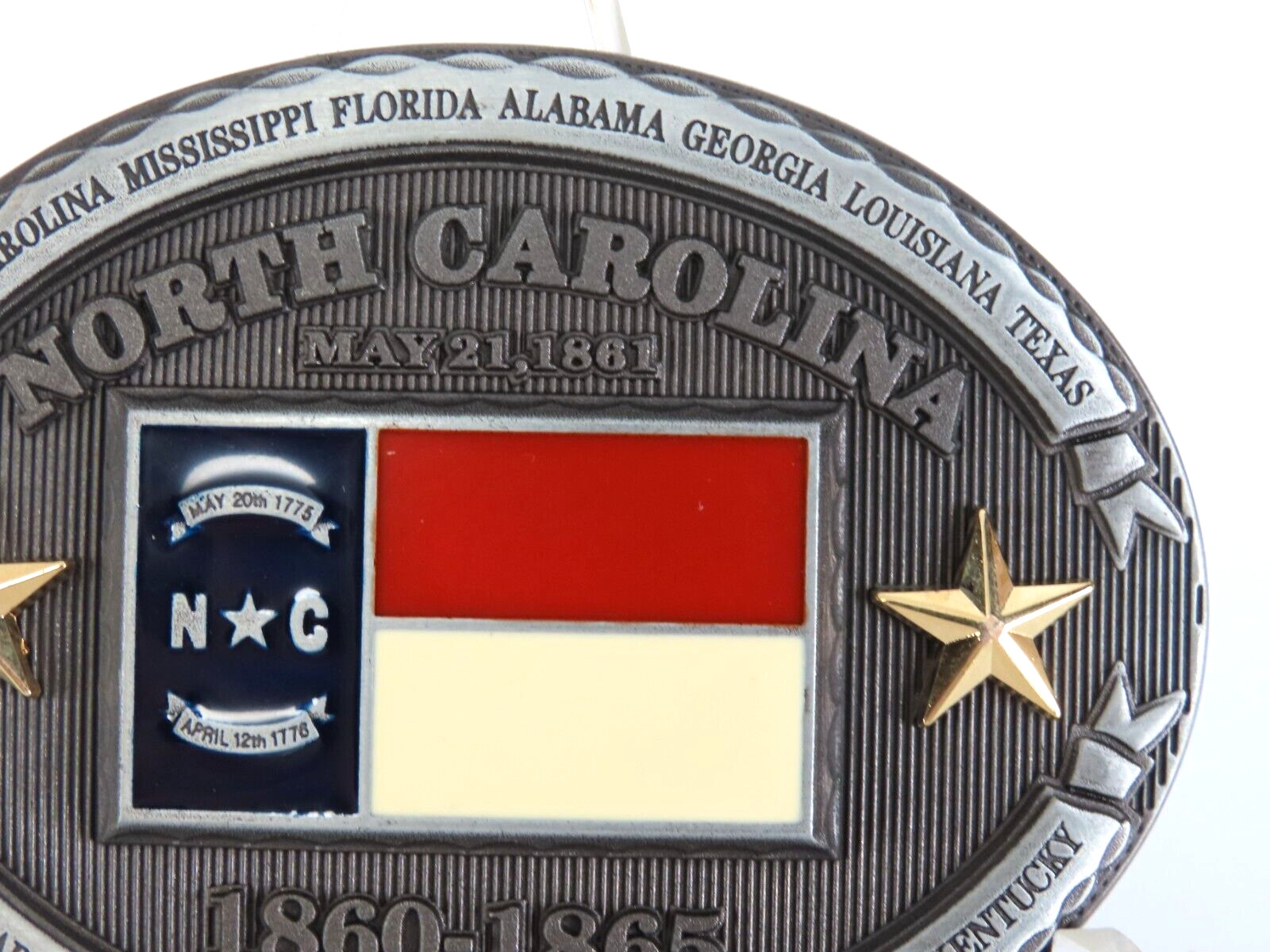 North Carolina NC State Flag Metal Belt Buckle CSA Southern States 3D New