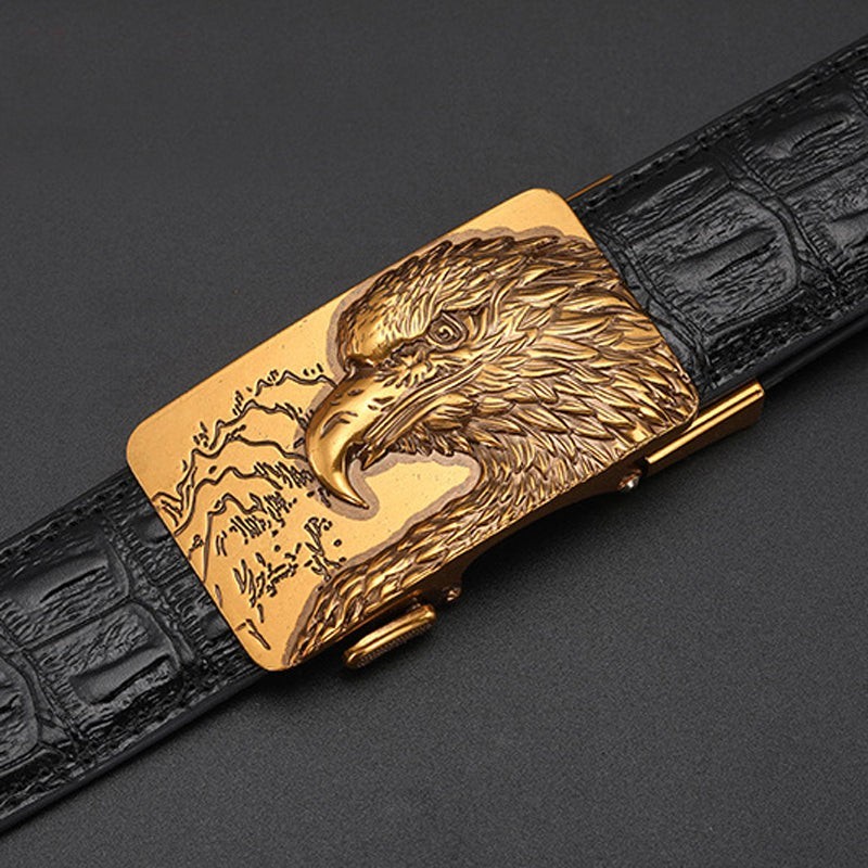 Men&rsquo;s Gold Tone Metal Animal Print Automatic Latch Belt Buckle 1.5in Rectangular