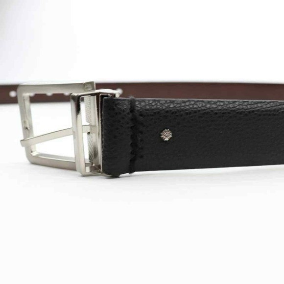 Mens Black Brown Reversible Leather Belt Silver Buckle Size 34-36