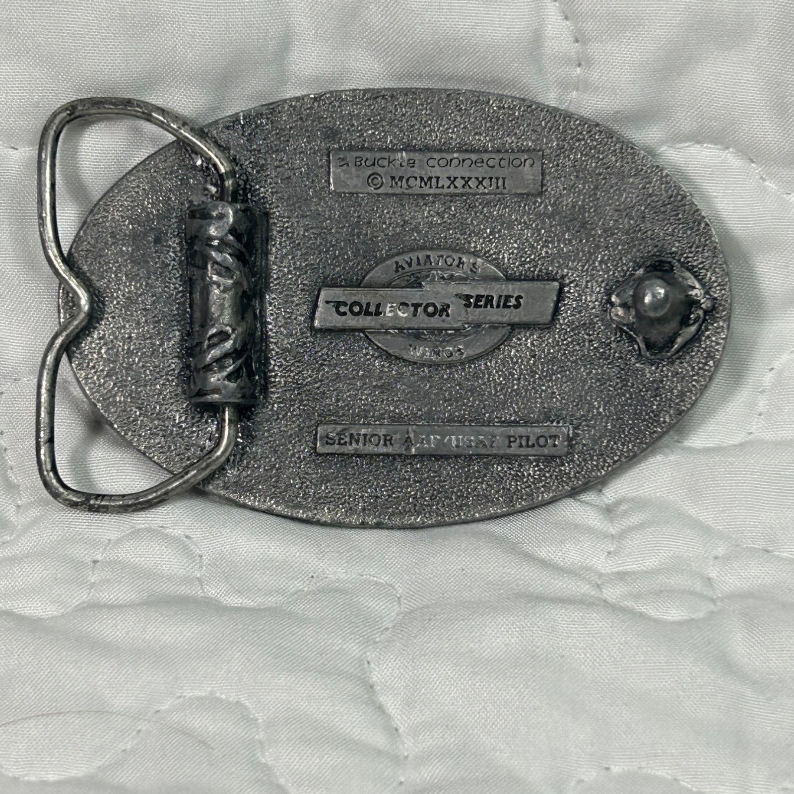 Vintage 1983 Buckle Connection Senior AAF USAF Pilot Wings Belt Buckle Silver