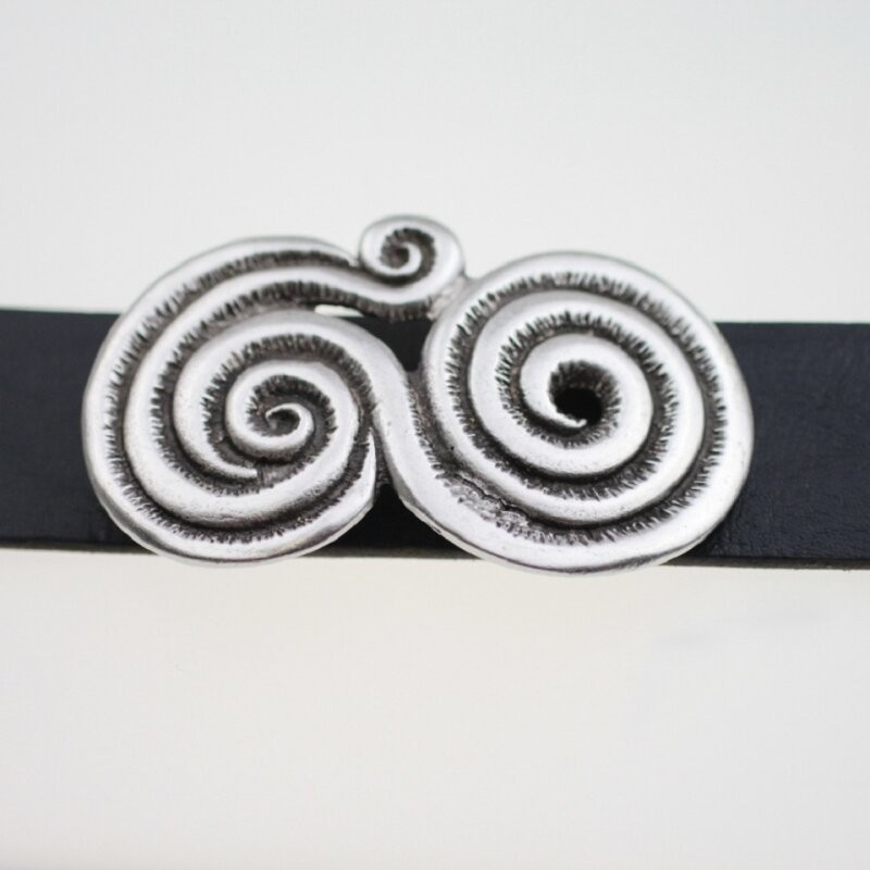 Spiral Belt Buckle in Antique Silver, Artisan Interchangeable Buckle