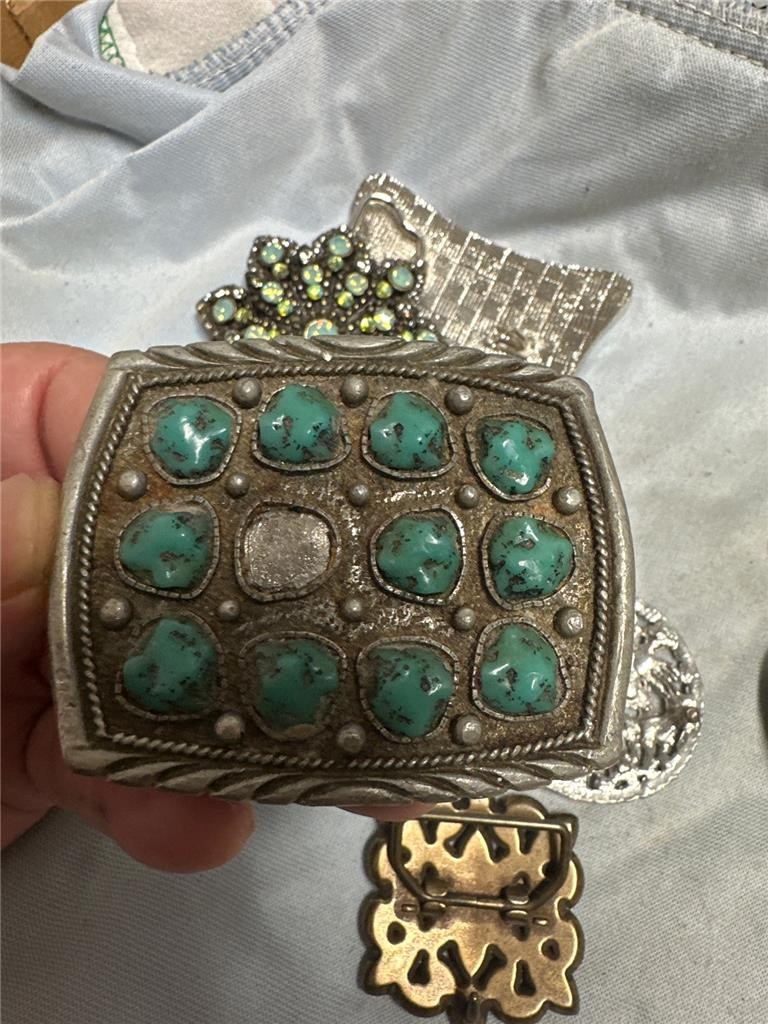 Huge Vintage Lot Of Eight Belt Buckles with Stones, etc AS IS See Description