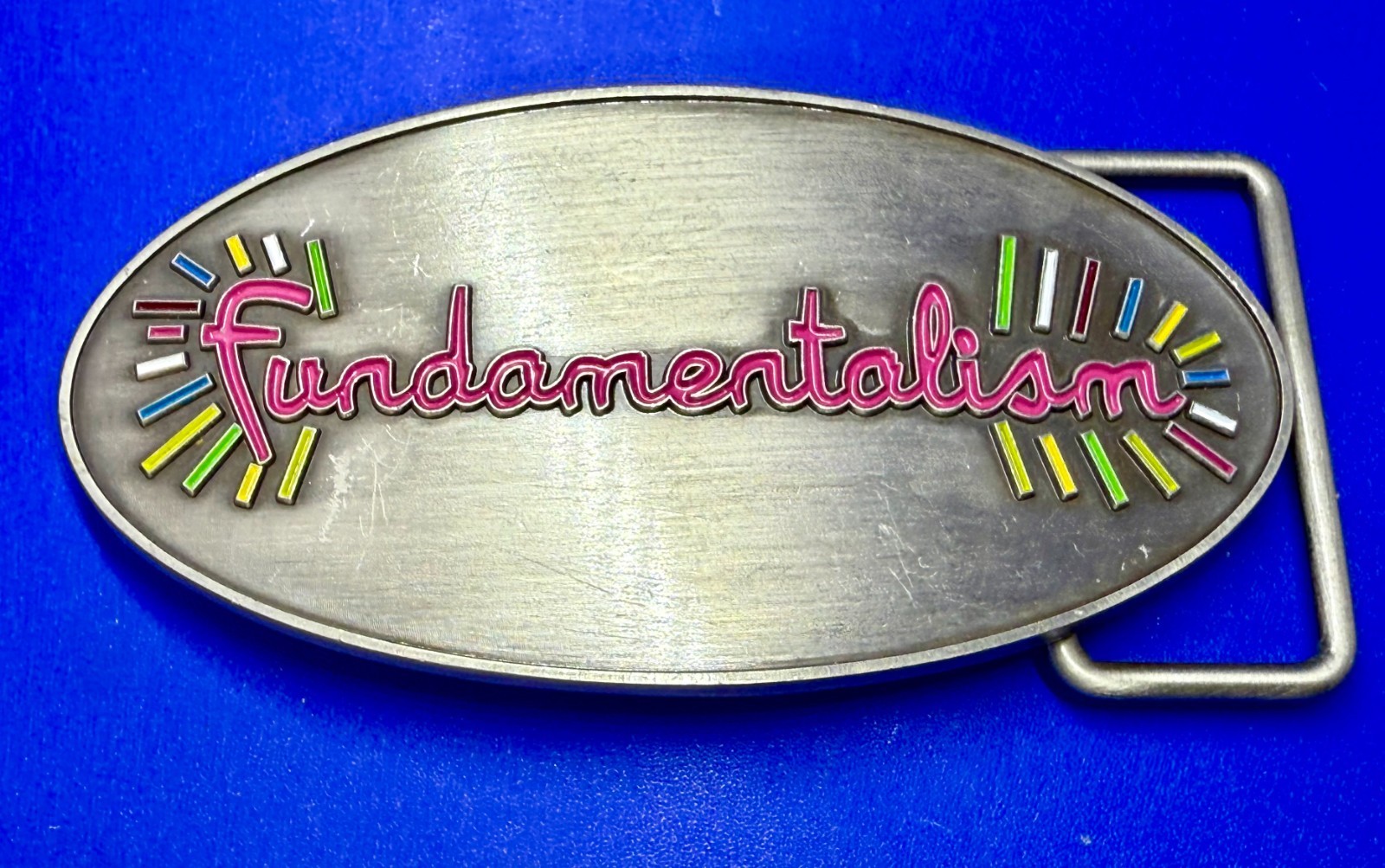 Custom Fundamentalism Spelled Out Statement Silver Color 4&Prime; Wide Belt Buckle