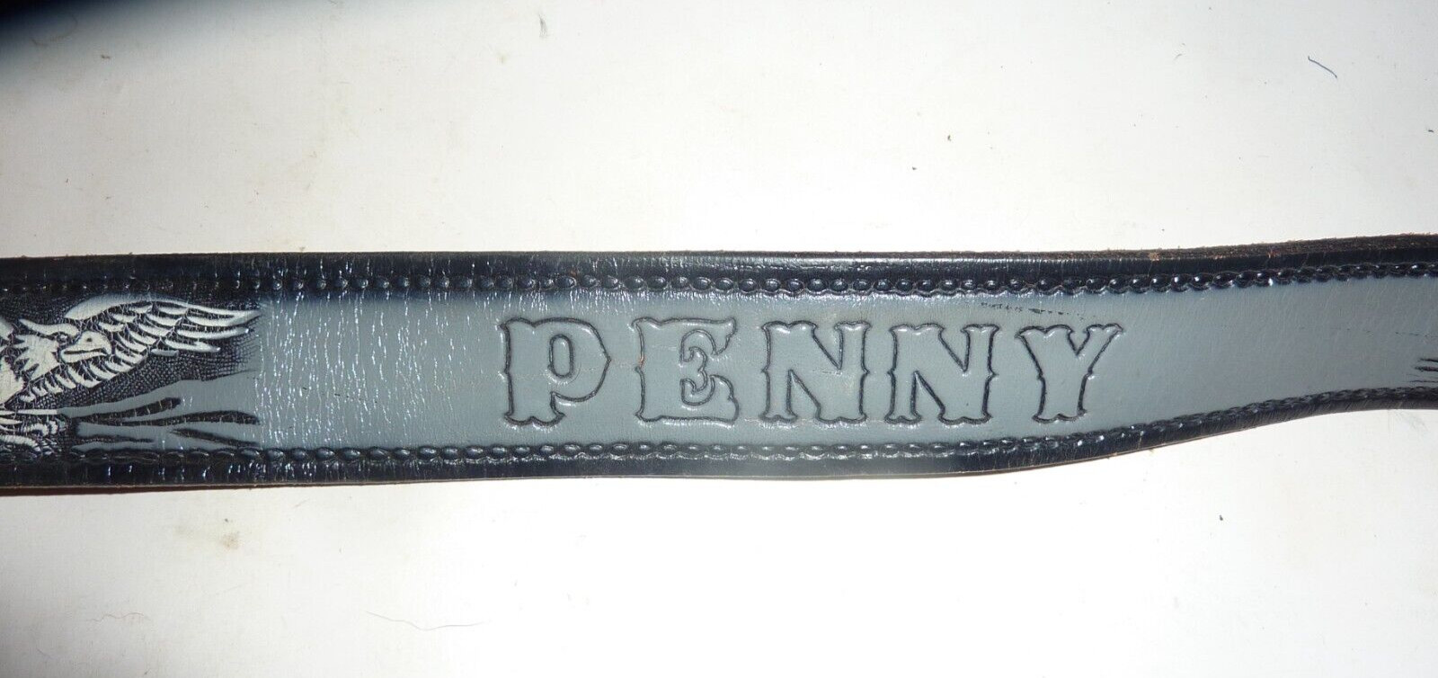 Woman&rsquo;s Black Tooled Leather Belt Eagles Western Name Penny Leather Belt S-30a
