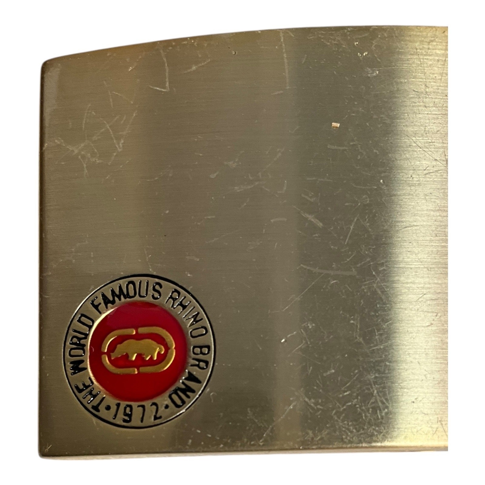 Vintage Mark Echo The World Famous Rhino Brand 1972 Belt Buckle 1990&rsquo;s Gold OS