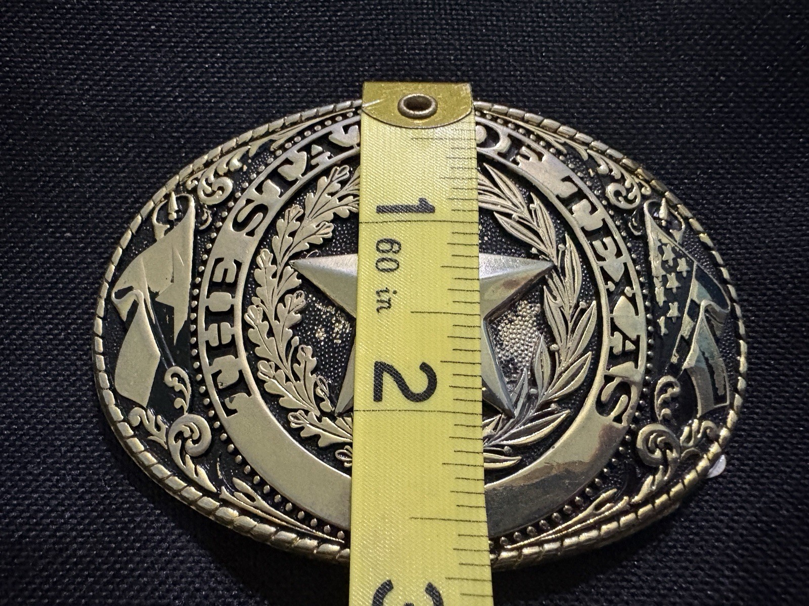 Texas Western State Oval Belt Buckle Star Accent Gold/Silver Metal 1.75in