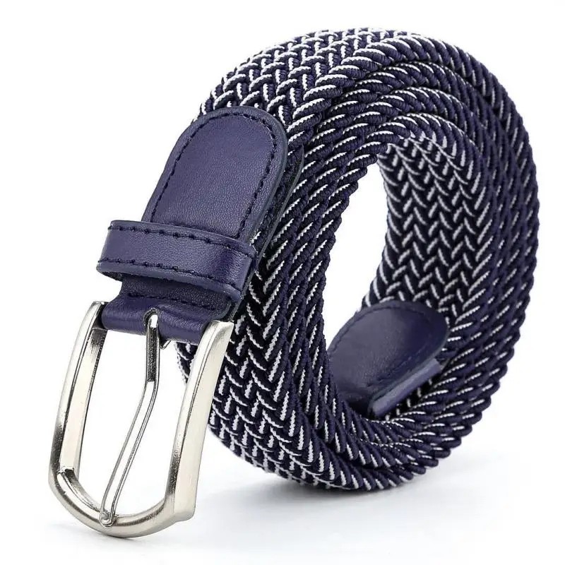 Elastic Braided Canvas Belt Men Women White Black Pin Buckle Daily Belts