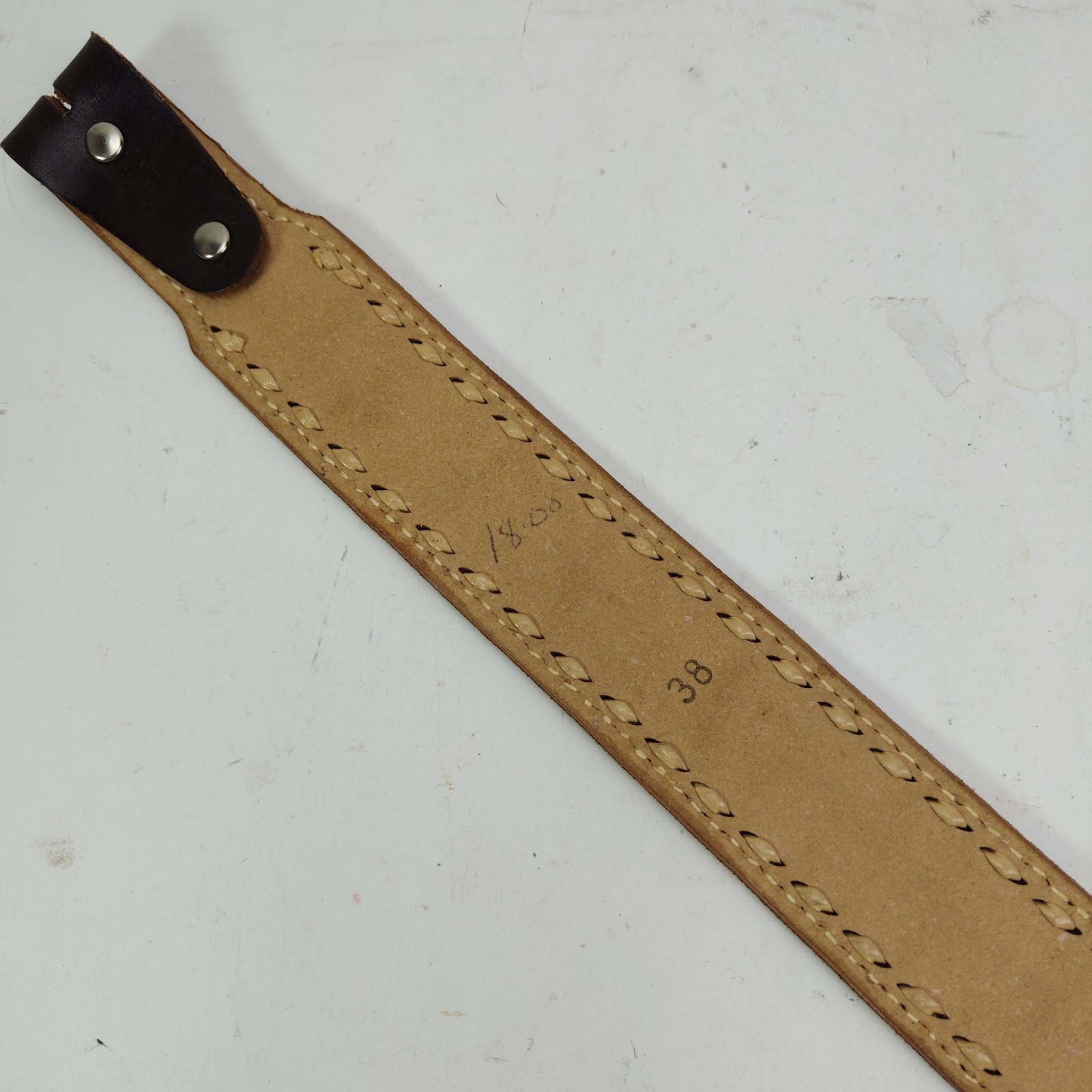 Vintage Tooled Western Leather Name Belt Gary GWB Mother of Pearl Inlay Size 38&Prime;