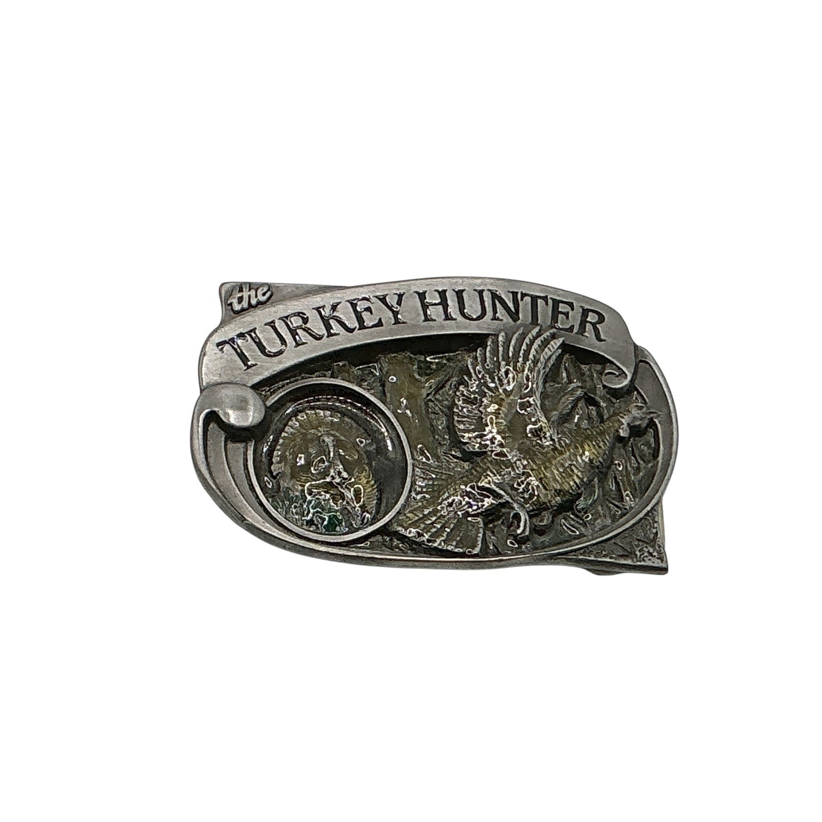 Vintage 1994 Brew City Collectibles The Turkey Hunter Belt Buckle Silver Tone