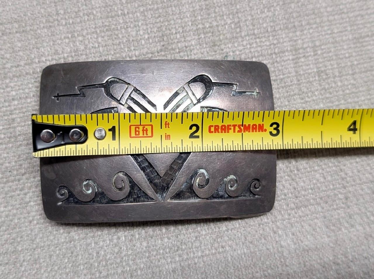 vintage HOPI belt buckle NATIVE AMERICAN INDIAN zuni MCBRIDE sterling silver