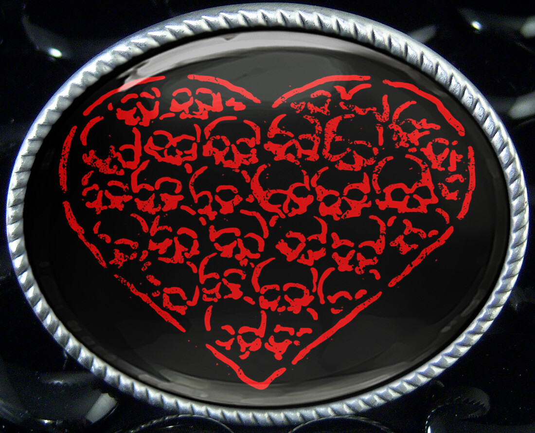 Red Heart Belt Buckle – Gothic Skull Handmade Silver Buckle – 368