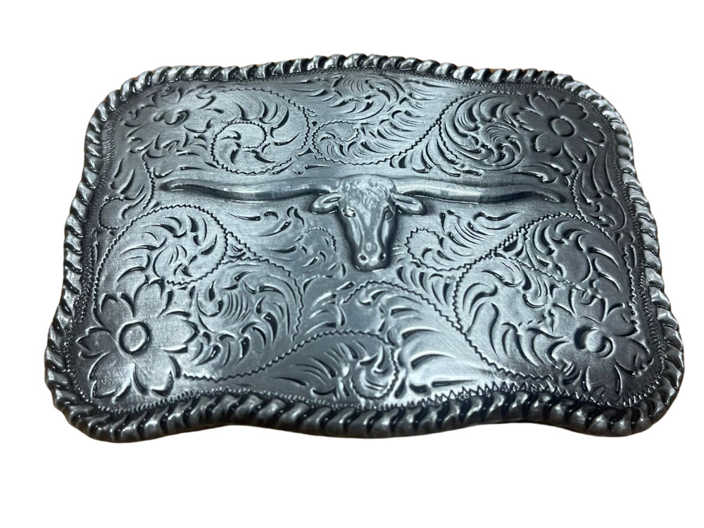 Longhorn Steer Trophy Sterling Silver Plated Western Belt Buckle