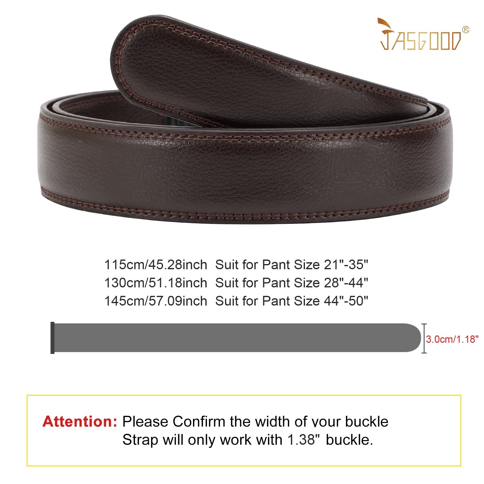 JASGOOD Men&rsquo;s Leather Ratchet Belt Strap Suit Pant Size 28&Prime;-44&Prime;, C-coffee