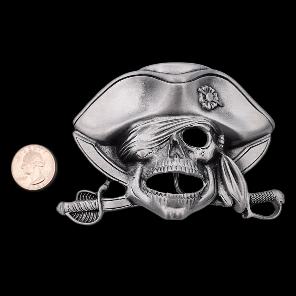 Pirate Skull Swords Hat Eyepatch Flag Pirate Ship Gold Vessel Belt Buckle