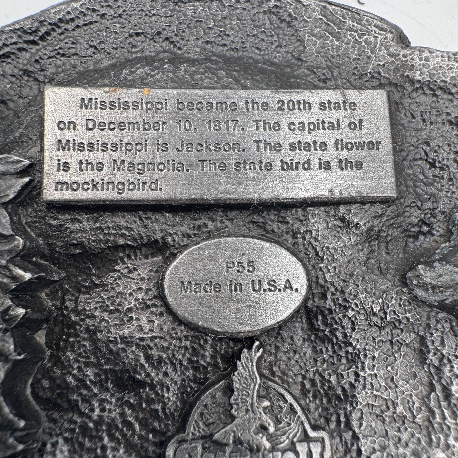 Vintage 1986 Siskiyou Mississippi Dixie Belt Buckle P55 Made in USA Pewter Tone