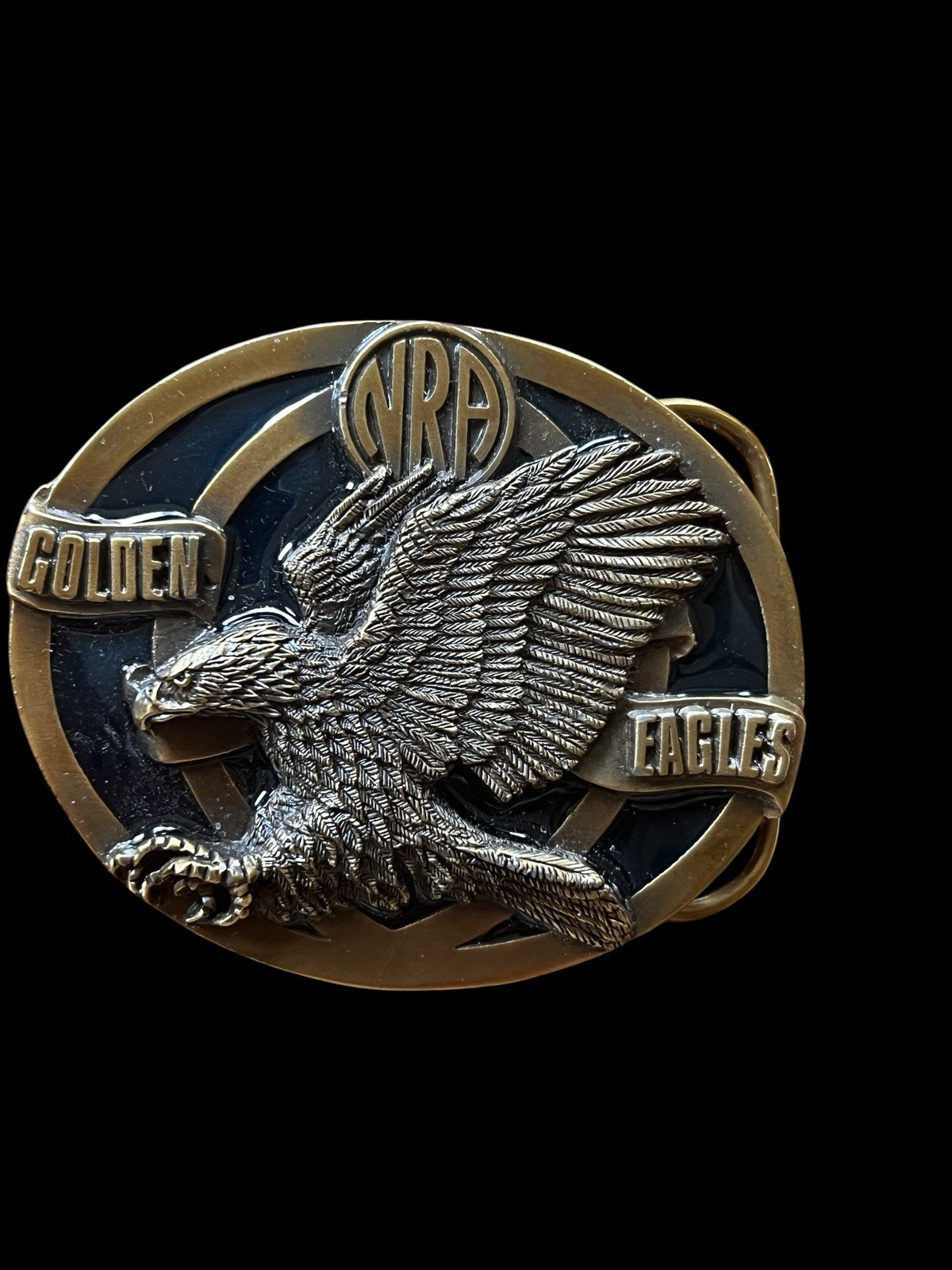 Vintage NRA Golden Eagles Embossed Gold/Black Heavy Belt Buckle Made in USA