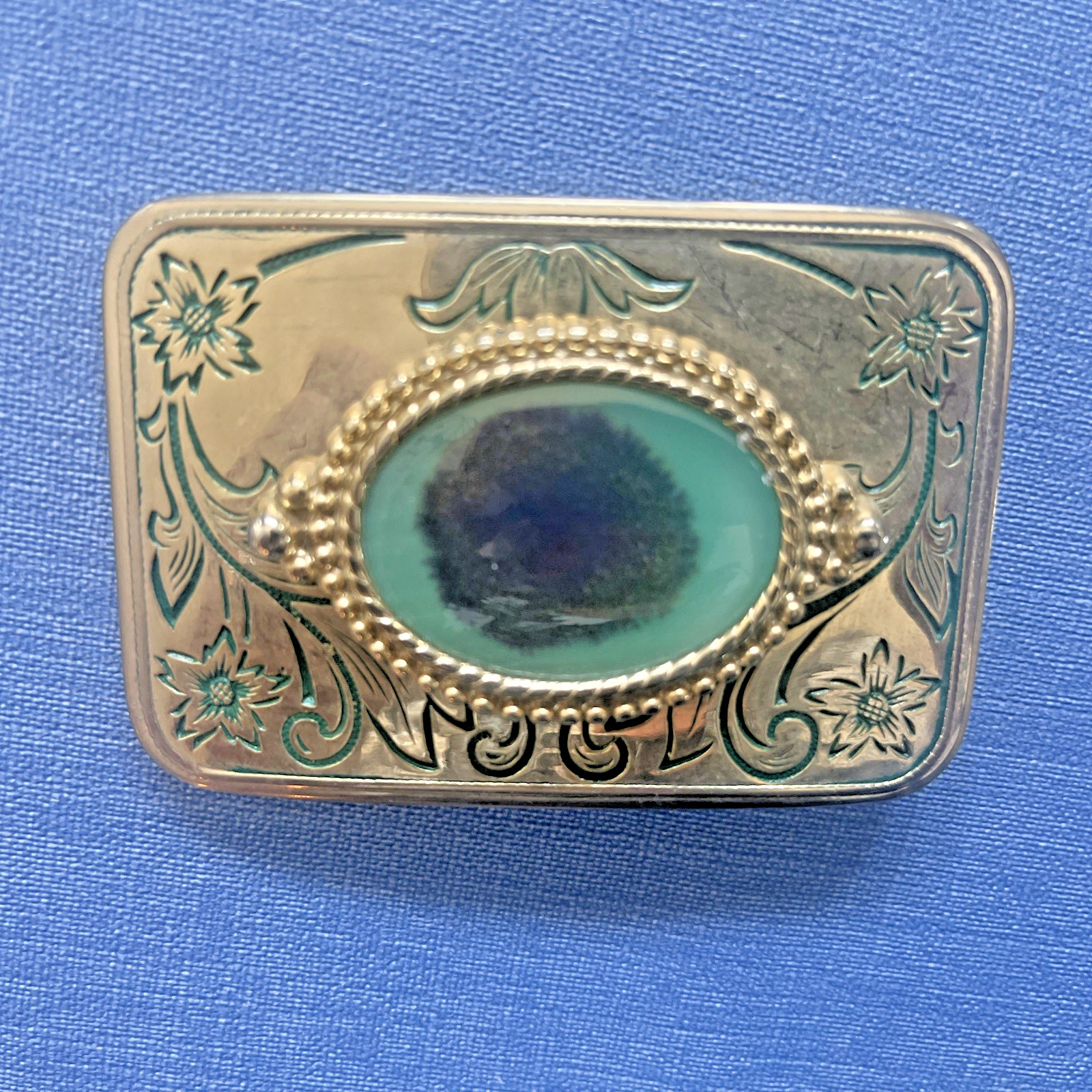 GOLD Western Belt Buckle With Polished Stone