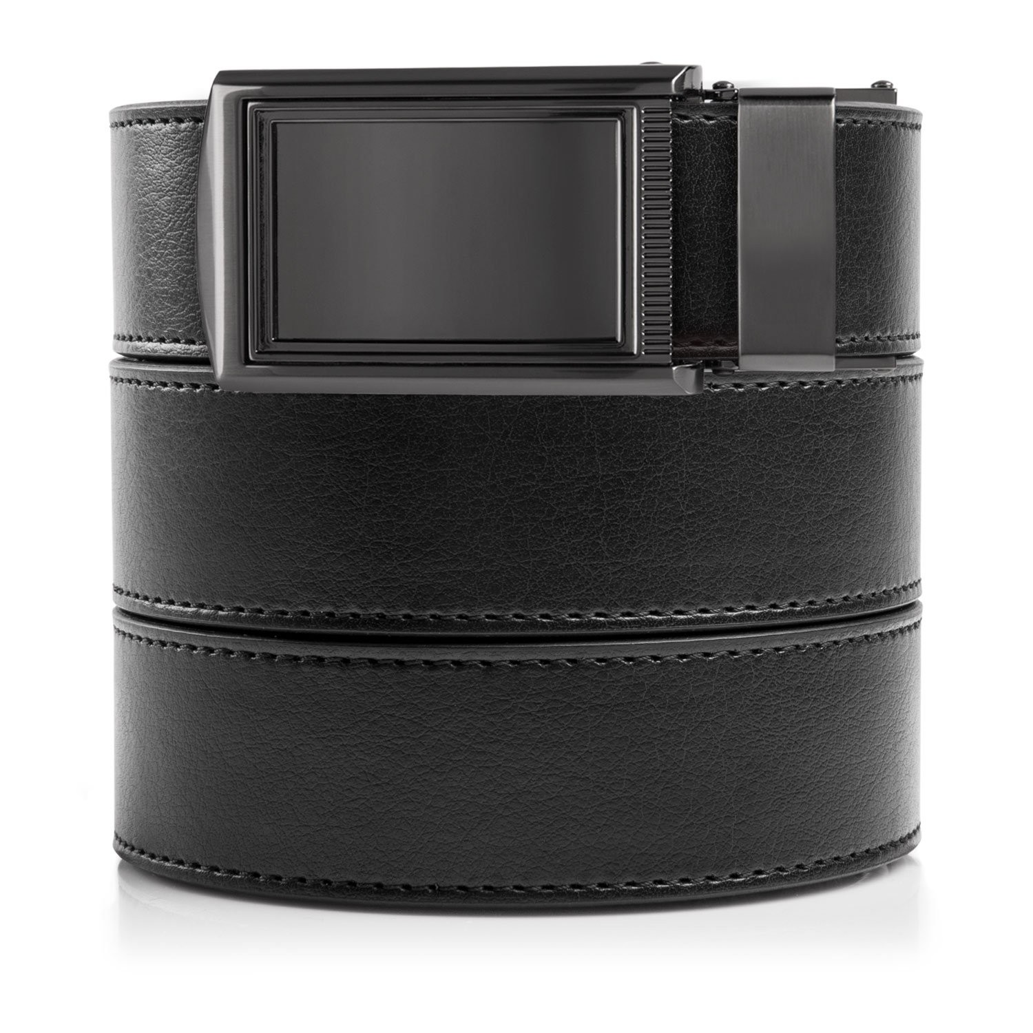 SlideBelts Men&rsquo;s One Size, Black Leather With Framed Gunmetal Buckle (Vegan)