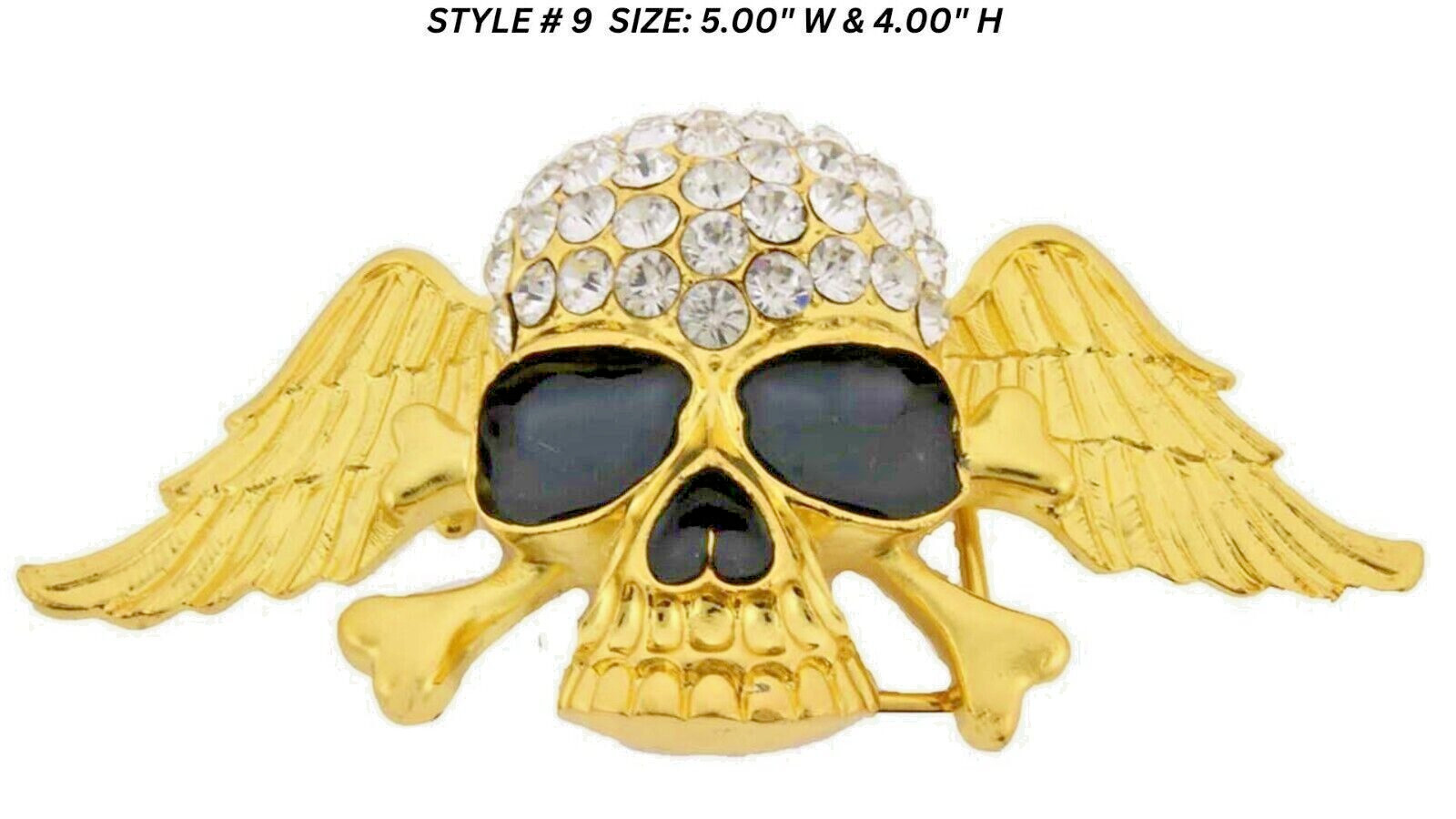 Skull Crossbones Out Blinged Iced Belt Buckle Men Women Cow Halloween Gold Metal