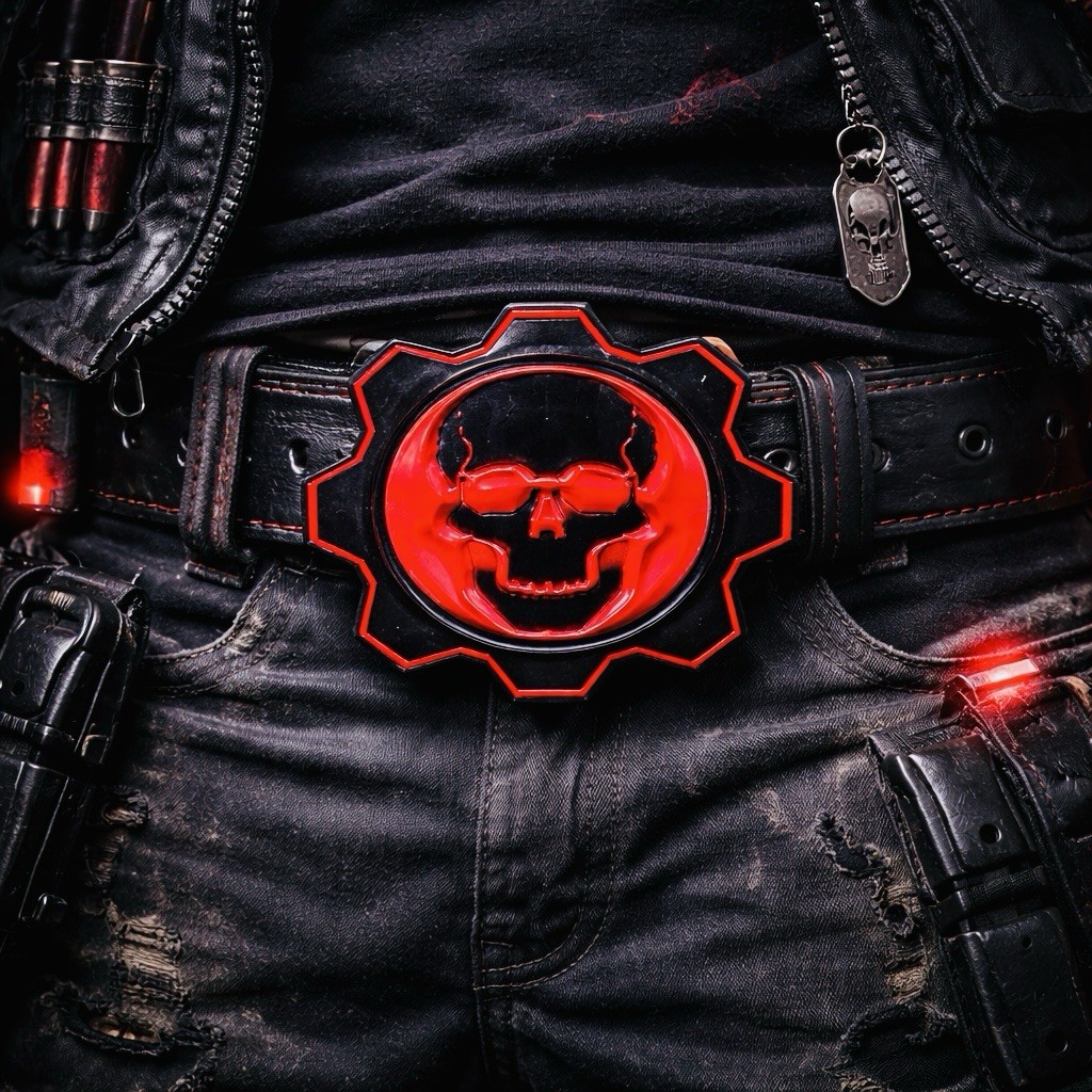 Gears of War Skull Cog Belt Buckle Gamer Epic Games 2007 Black & Red