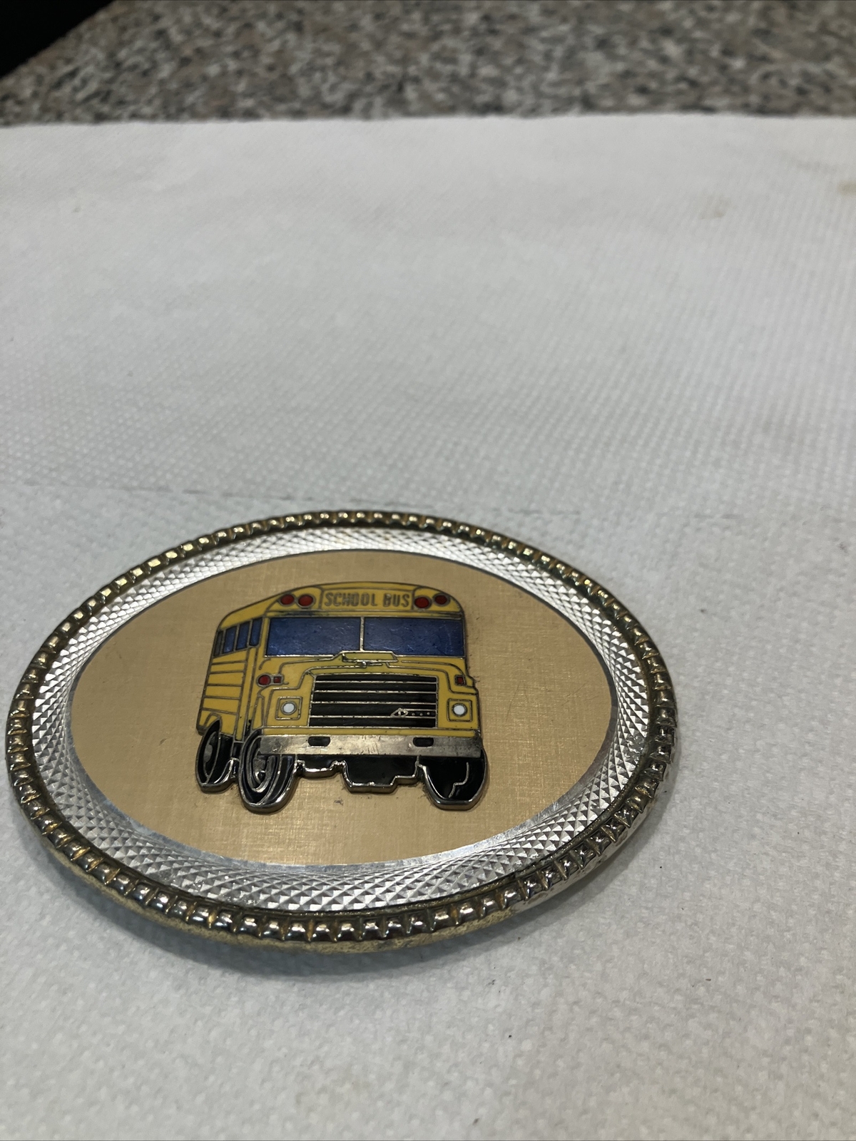 School Bus Yellow Enameled Belt Buckle vintage