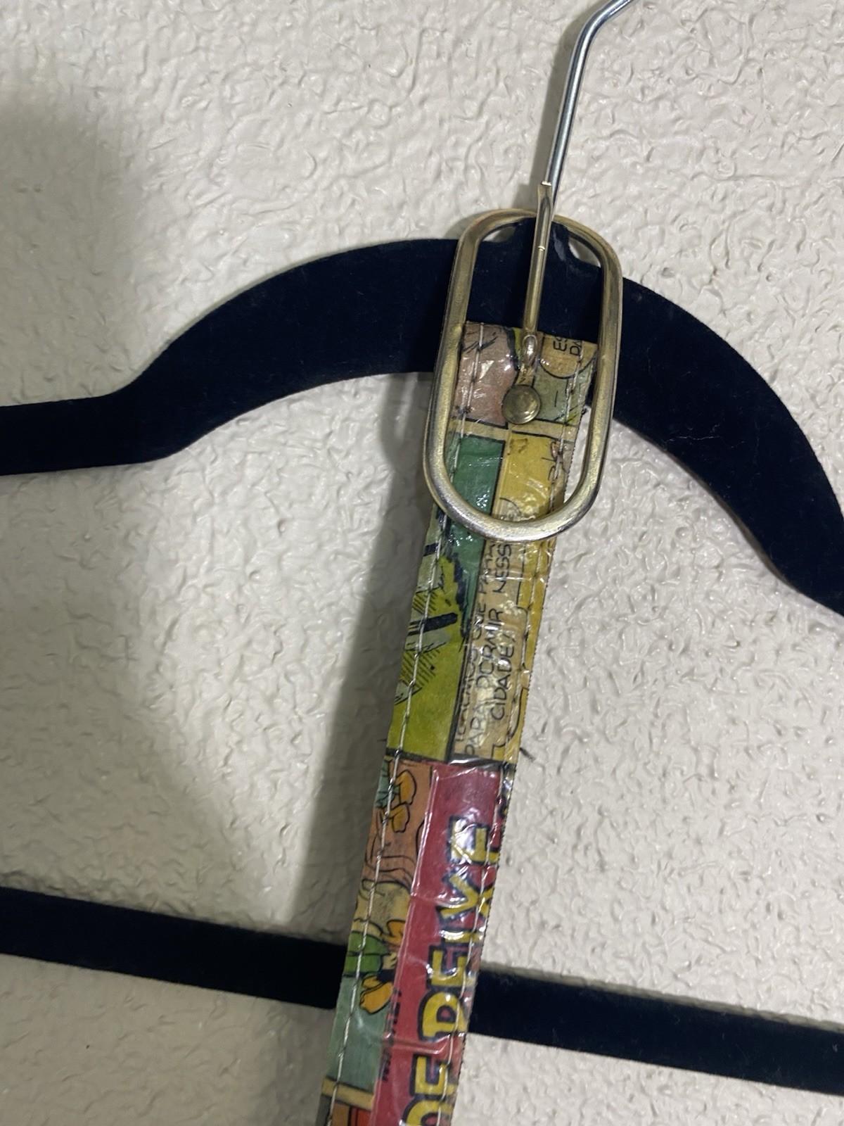 Handmade Comic Strip Belt Novelty Print Clear Vinyl Overlay Brass Buckle
