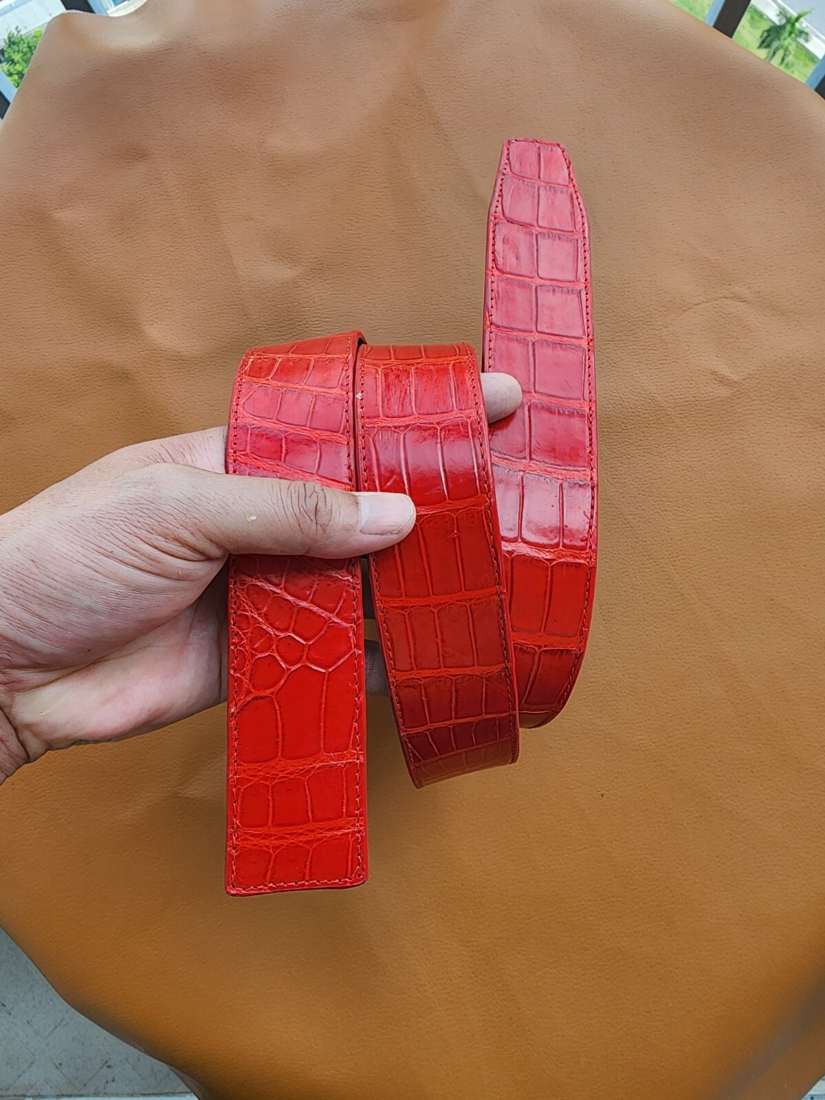 3.8CM Red 100% Luxury Genuine Leather Skin Mens Belt Buckle-customize