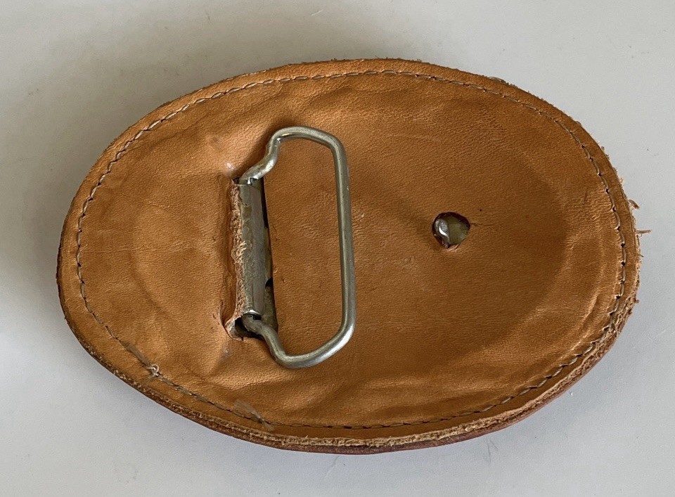 Oval Genuine Floral Leather Belt Buckle Multi-Colored Tan Brown White