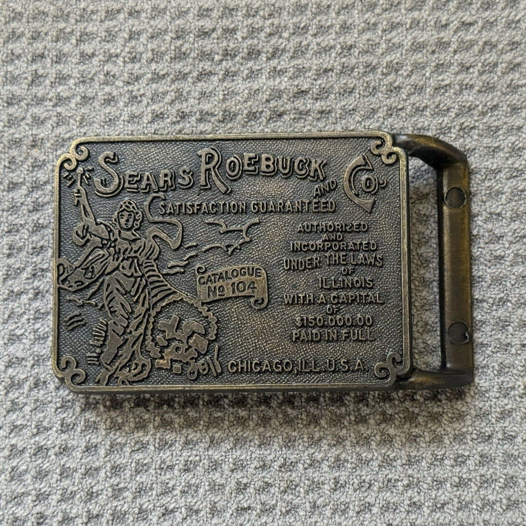 Vintage Sears Roebuck & Co. Belt Buckle No. 104 Advertising Chicago Brass Tone