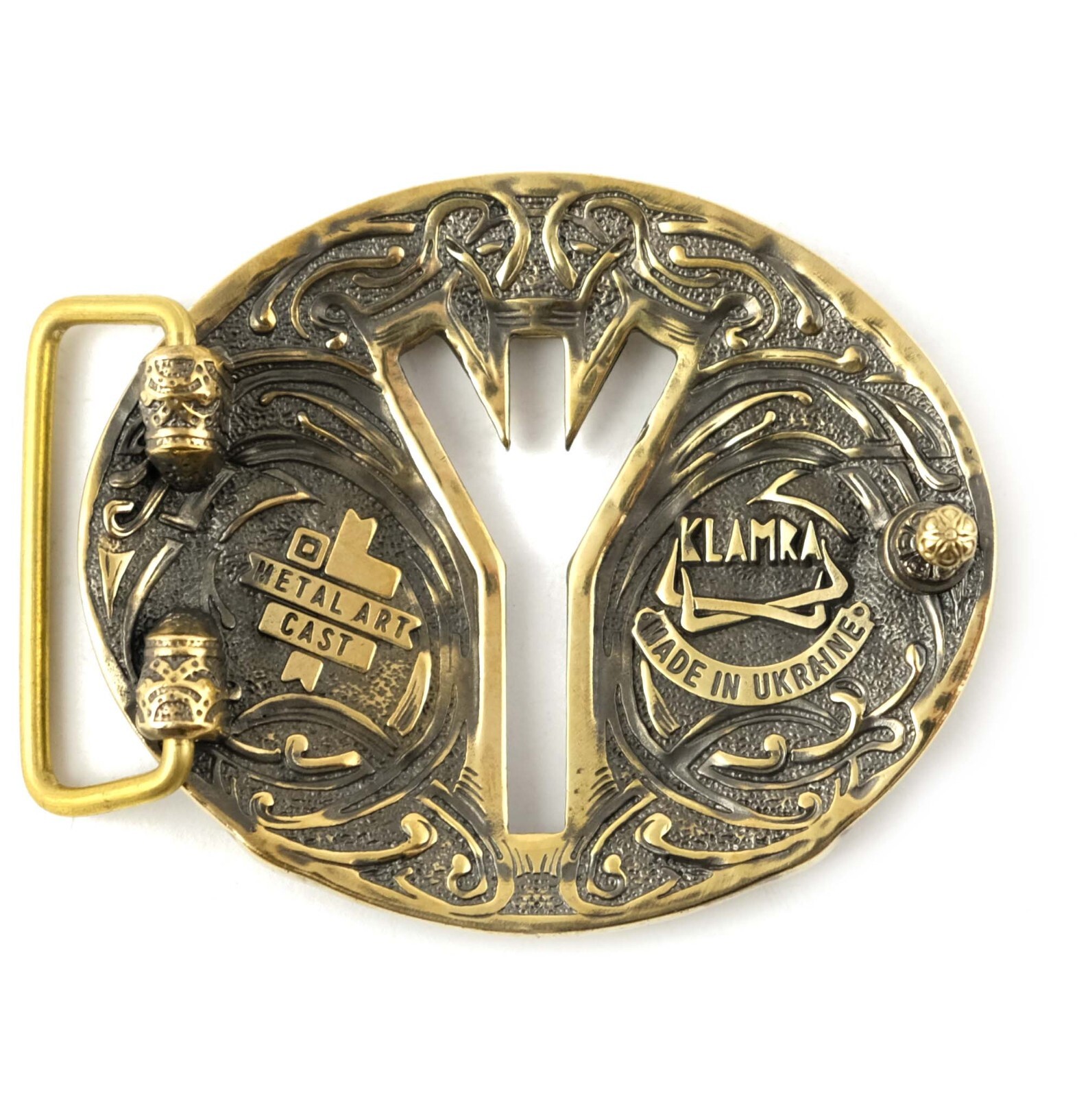Algiz runic brass belt buckle, Life Rune Celtic Old Norse Scandinavian