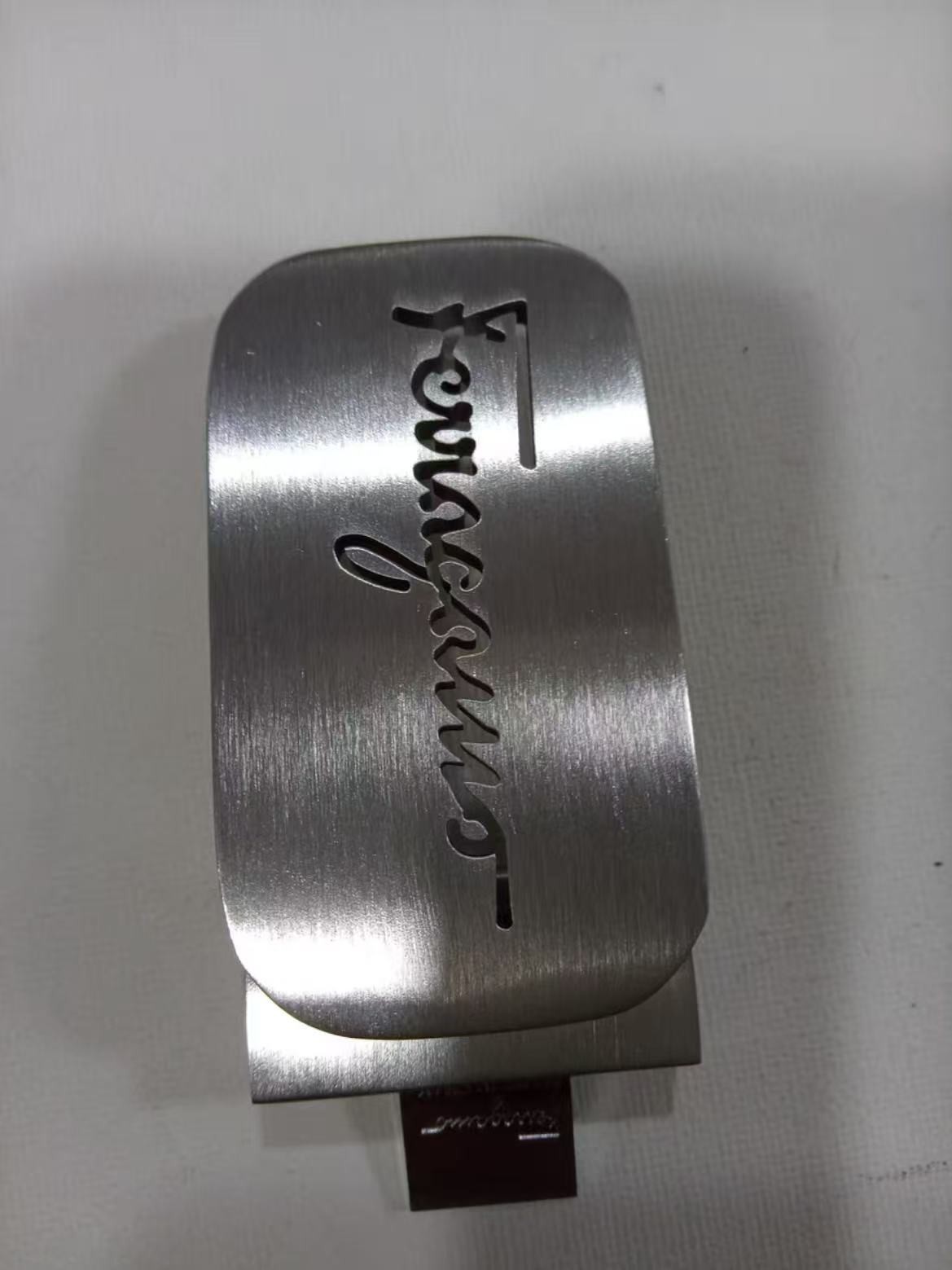 Ferragamo Silver Brushed Hollow Letter Design Belt Buckle for 35mm Leather Belt