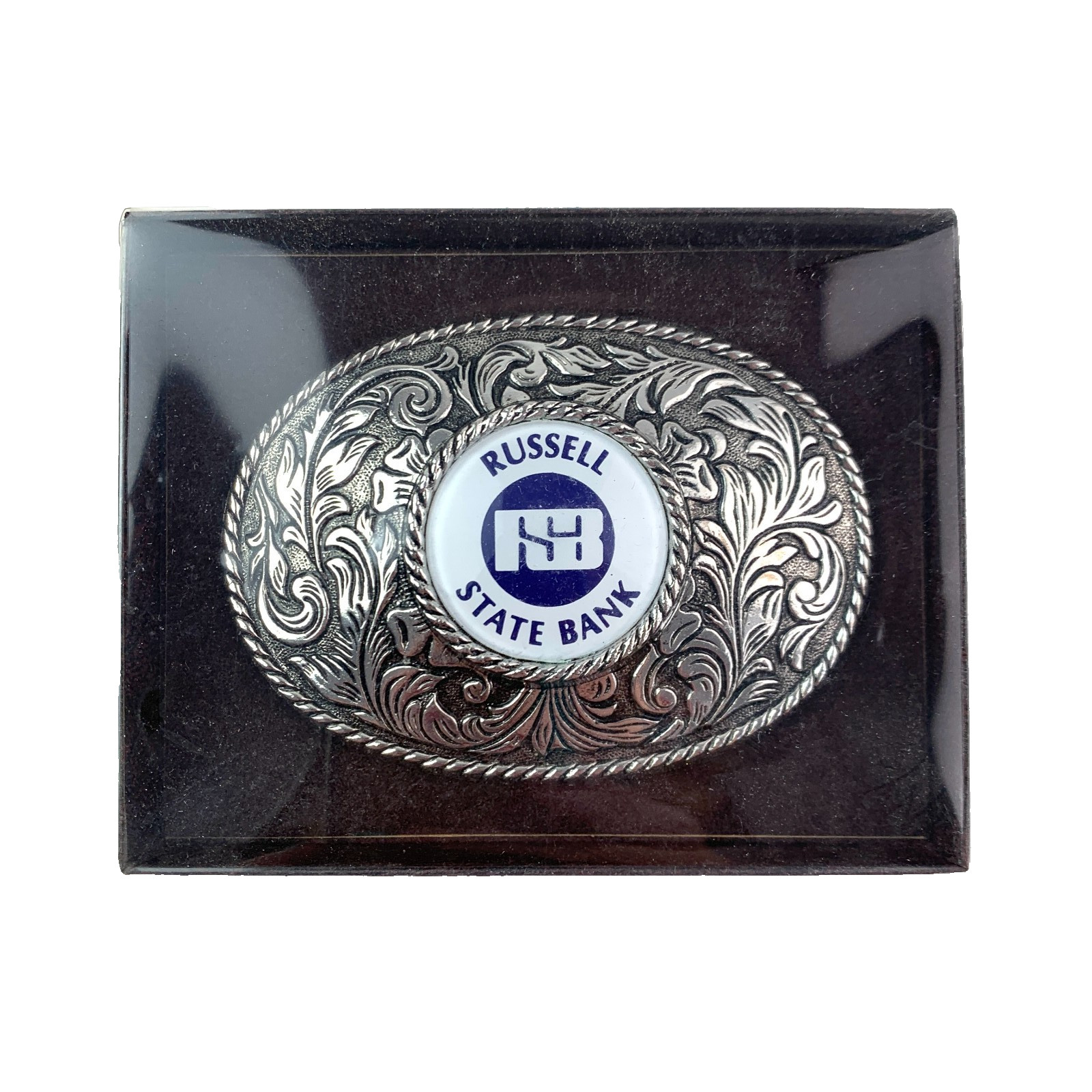 Vintage Russel Kansas State Bank Ornate 3D Metal Belt Buckle New