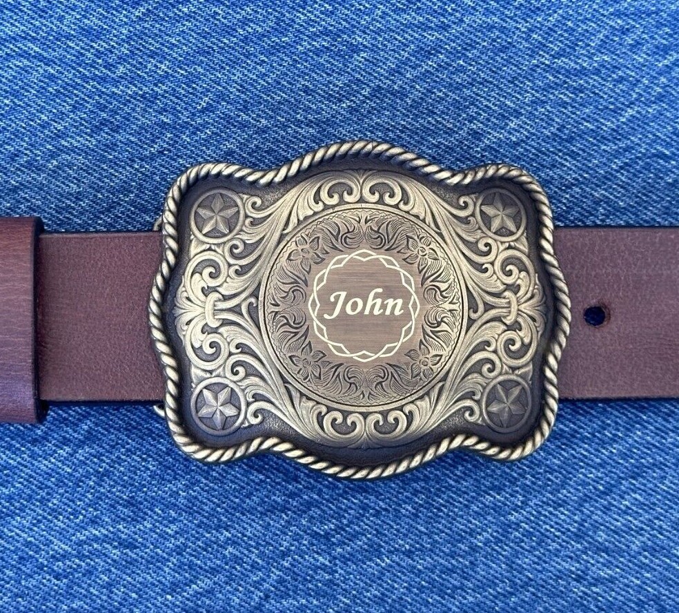Engraved Brass Belt Buckle Custom Personalized Monogrammed Western Buckle