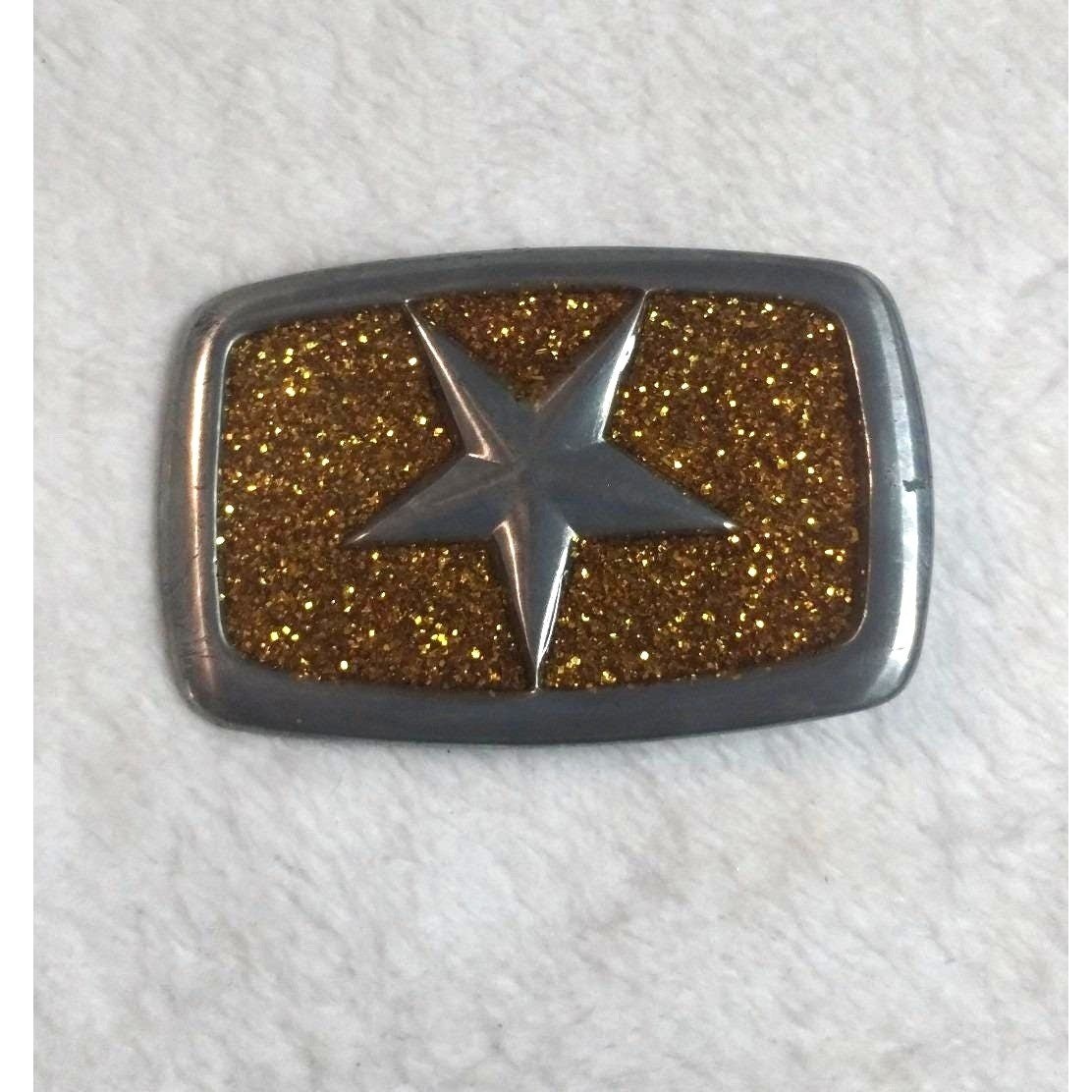 Y2K Silver Gold Glitter Star Belt Buckle Western Celestial Rectangle 2.75in