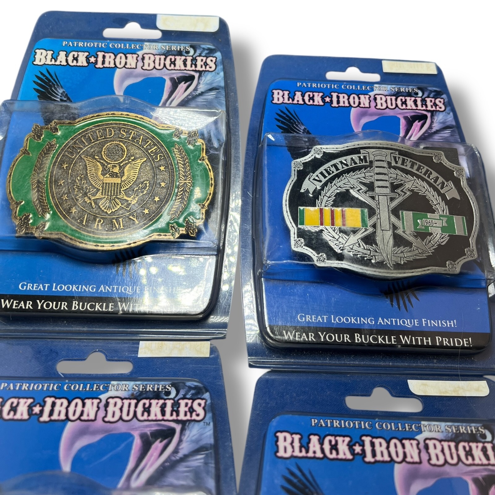 Lot of 10 Black Iron Buckles Patriotic Collector Series Military Army Veteran US